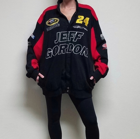RARE Vintage Jeff Gordon Nascar Drive To End Hunger Black Red Cotton Jacket XXL - Picture 2 of 15